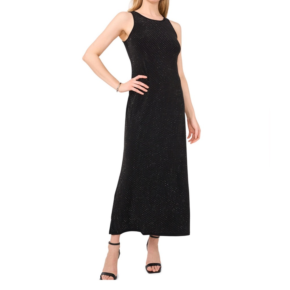 Elegant Black Rhinestone Sleeveless Maxi Dress